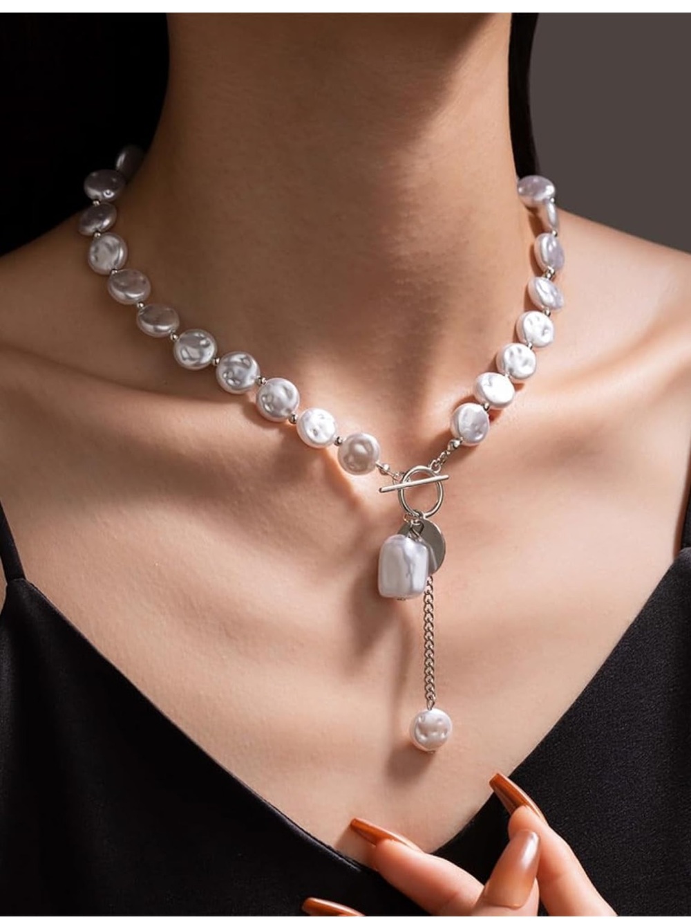Silver Pearl Drop Choker Necklace - Elegant Women Jewelry